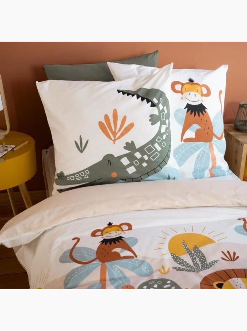 Parure de lit enfant réversible coton jungle - 2 pièces Bleu - Kiabi