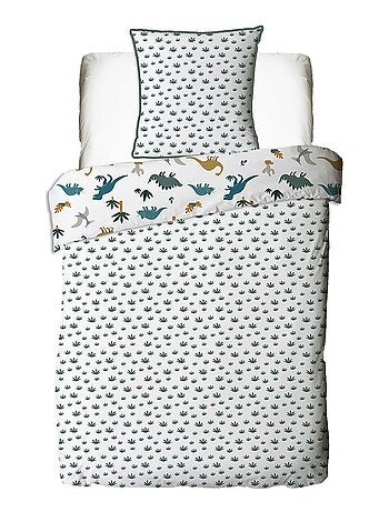 Parure de lit enfant réversible 'Dinosaures' en coton imprimé 140x200 cm – Future Home