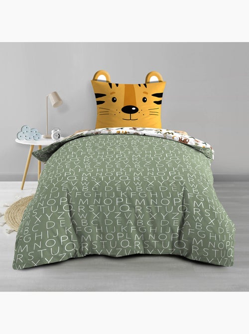 Parure de lit enfant réversible en coton motif alphabet et animaux - Kiabi
