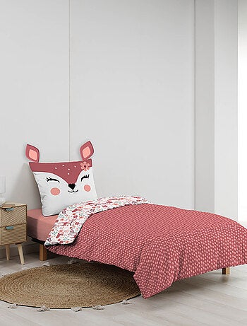 Parure de lit enfant réversible en coton motif faon et fleurs