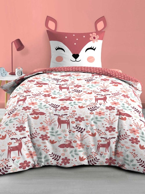 Parure de lit enfant réversible en coton motif faon et fleurs - Kiabi