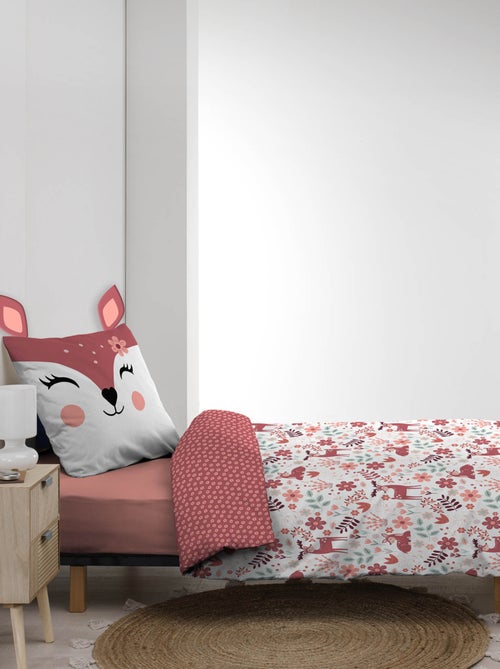 Parure de lit enfant réversible en coton motif faon et fleurs - Kiabi