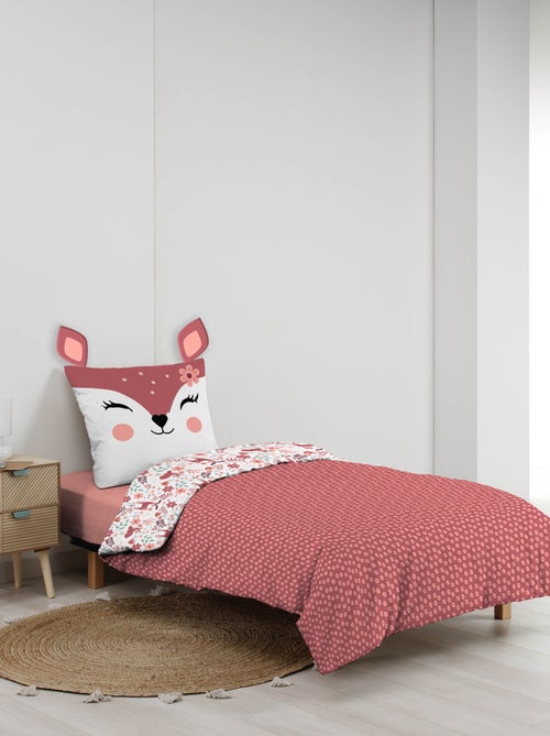 Parure de lit enfant réversible en coton motif faon et fleurs - Kiabi