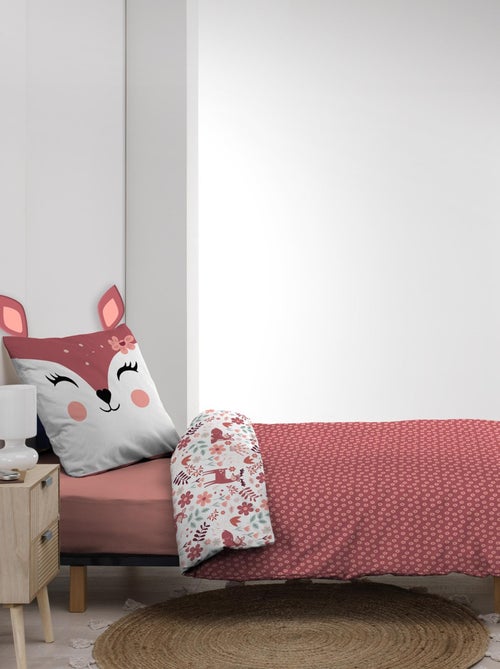 Parure de lit enfant réversible en coton motif faon et fleurs - Kiabi