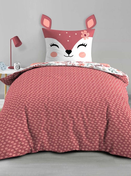 Parure de lit enfant réversible en coton motif faon et fleurs - Kiabi