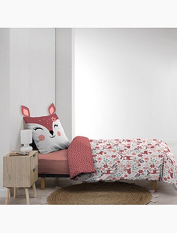 Parure de lit enfant réversible en coton motif faon et fleurs