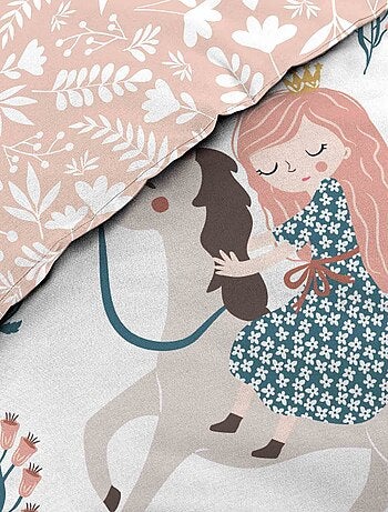 Parure de lit enfant réversible en coton motif princesse et licorne