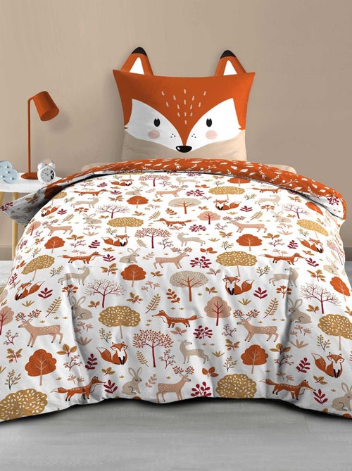 Parure de lit enfant réversible en coton motif renard et nature - Kiabi