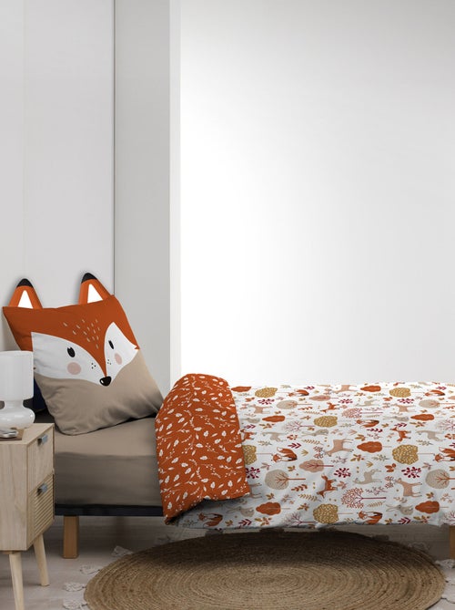 Parure de lit enfant réversible en coton motif renard et nature - Kiabi