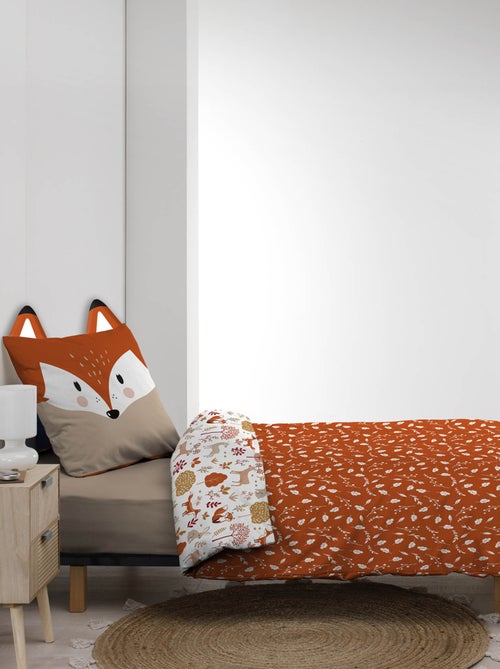 Parure de lit enfant réversible en coton motif renard et nature - Kiabi