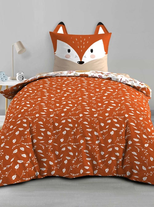 Parure de lit enfant réversible en coton motif renard et nature - Kiabi