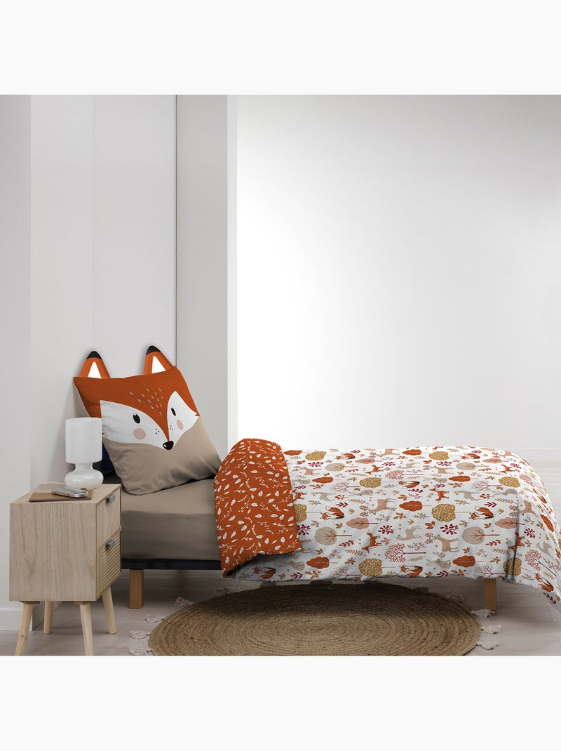 Parure de lit enfant réversible en coton motif renard et nature Orange - Kiabi