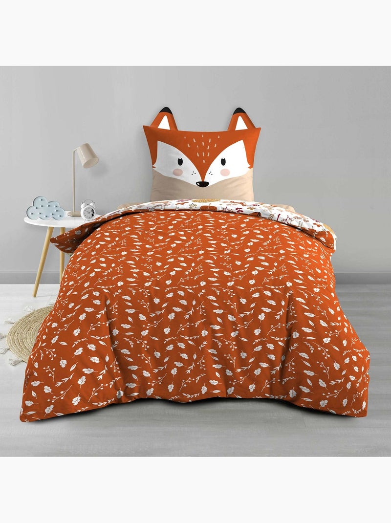 Parure de lit enfant réversible en coton motif renard et nature Orange - Kiabi