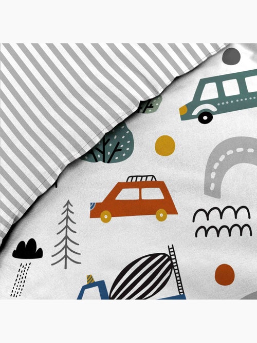 Parure de lit enfant réversible en coton motif véhicules et routes - Kiabi