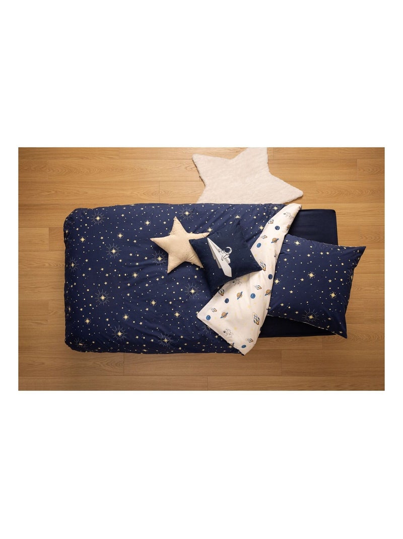 Parure de lit enfant réversible espace - 100% coton Bleu foncé - Kiabi