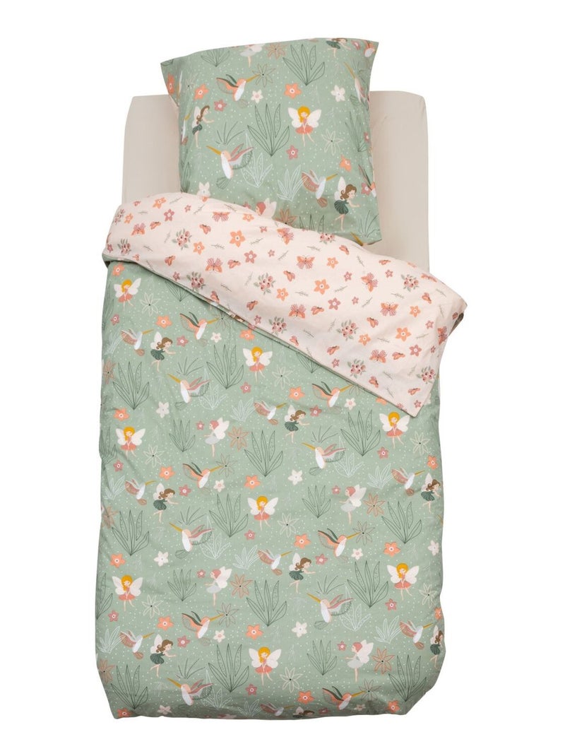 Parure de lit enfant réversible fée - 100% coton 57 fils/cm² Vert - Kiabi