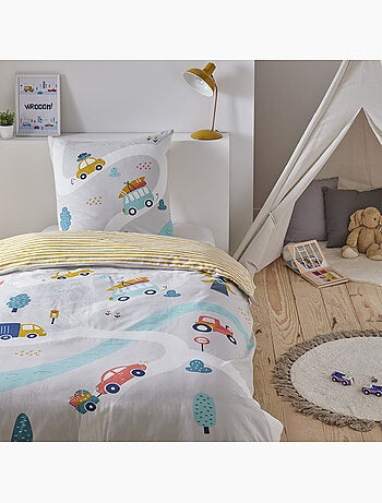 Parure de lit enfant réversible 'Future Home Kids' coton imprimé véhicules