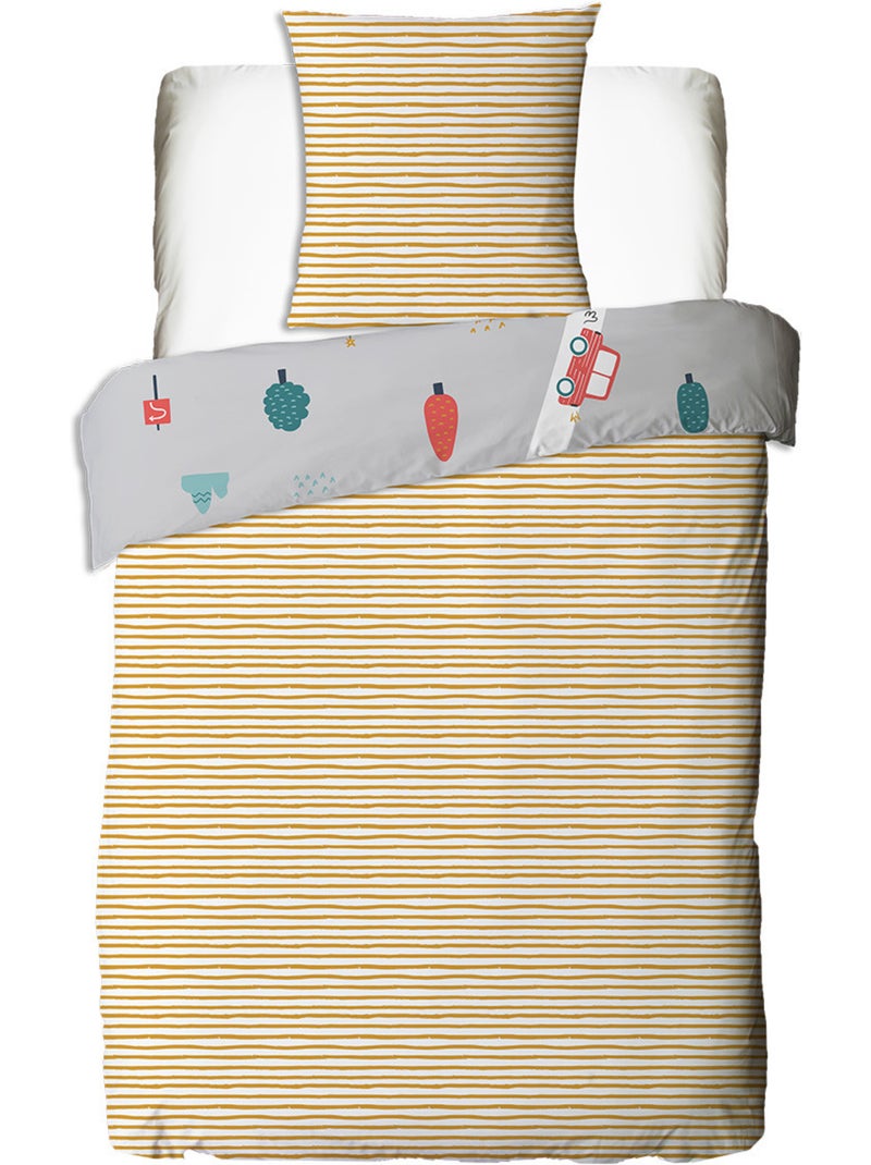 Parure de lit enfant réversible 'Future Home Kids' coton imprimé véhicules Gris Orange clair Bleu - Kiabi