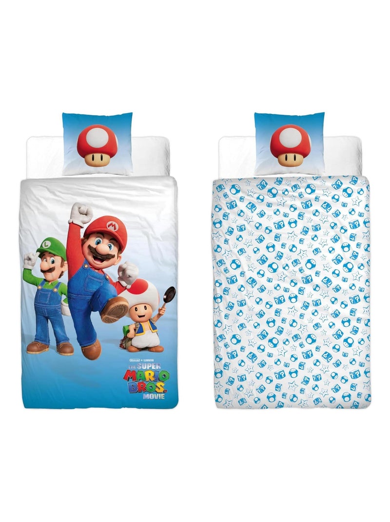 Parure de Lit Enfant Réversible Luigi et Toad Bleu - Kiabi