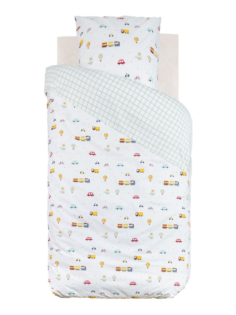 Parure de lit enfant réversible voitures - 100% coton 57 fils/cm² Blanc - Kiabi