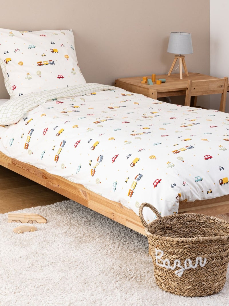 Parure de lit enfant réversible voitures - 100% coton 57 fils/cm² Blanc - Kiabi