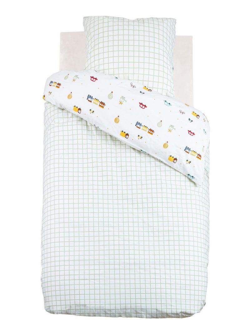 Parure de lit enfant réversible voitures - 100% coton 57 fils/cm² Blanc - Kiabi