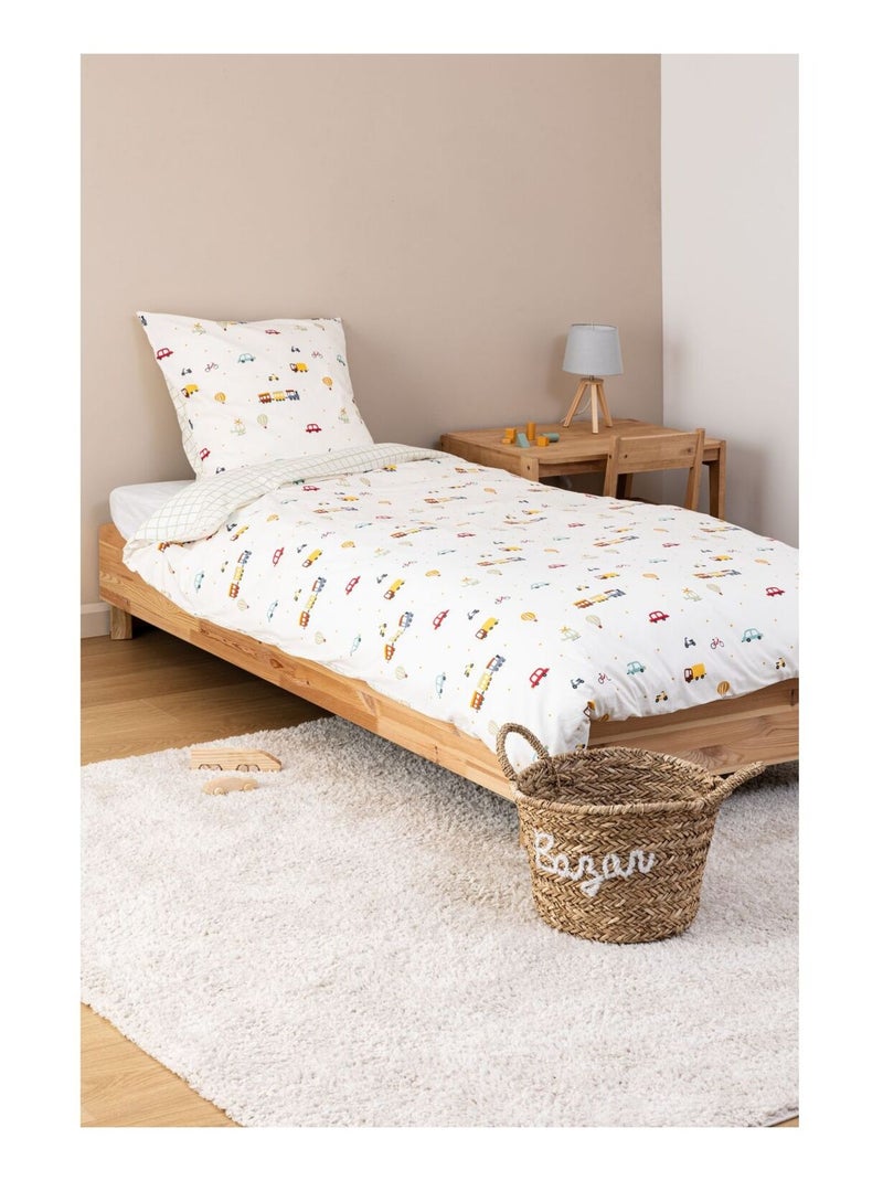 Parure de lit enfant réversible voitures - 100% coton 57 fils/cm² Blanc - Kiabi