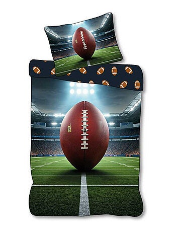 Parure de Lit Enfant Rugby, 100% Coton Oeko-Tex, Imprimée Réversible, Lit 1 Place, BALLON
