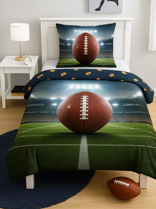 Parure de Lit Enfant Rugby, 100% Coton Oeko-Tex, Imprimée Réversible, Lit 1 Place, BALLON - Kiabi