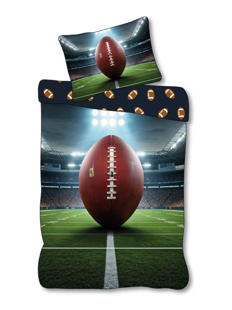 Parure de Lit Enfant Rugby, 100% Coton Oeko-Tex, Imprimée Réversible, Lit 1 Place, BALLON Vert - Kiabi