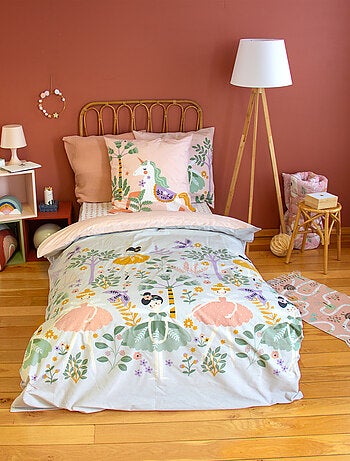 Parure de lit enfant r?versible licorne et danseuses