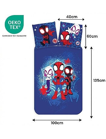 Parure de lit enfant Spider-Man avec Spidey, Ghost-Spider et Spin réversible – 100% coton
