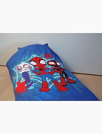 Parure de lit enfant Spider-Man avec Spidey, Ghost-Spider et Spin réversible – 100% coton
