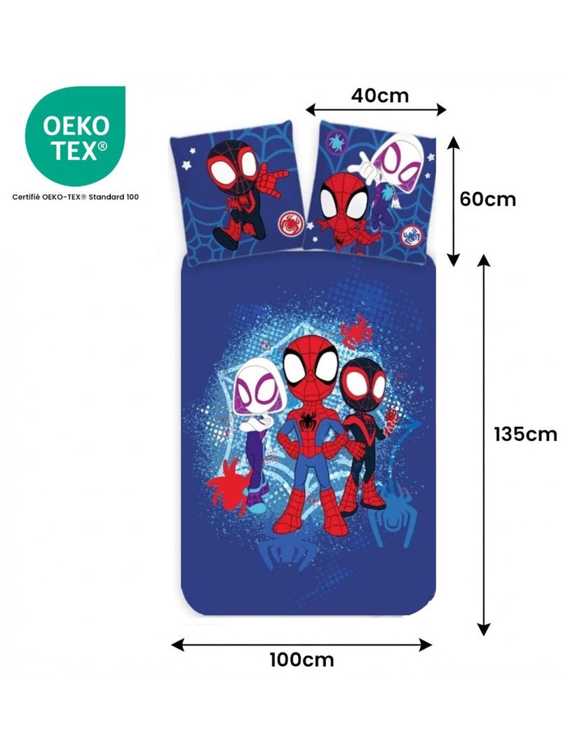 Parure de lit enfant Spider-Man avec Spidey, Ghost-Spider et Spin réversible – 100% coton Bleu - Kiabi