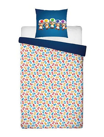 Parure de Lit Enfant Super Mario Imprimée Réversible Lit 1 Place, LUIGI et PRINCESSE PEACH