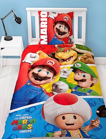 Parure de Lit Enfant Super Mario Imprimée Réversible Lit 1 place, LUIGI et TOAD