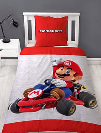 Parure de Lit Enfant Super Mario, Microfibre Oeko-Tex, Imprimée Réversible, Lit 1 place, MARIO KART