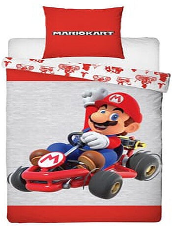 Parure de Lit Enfant Super Mario, Microfibre Oeko-Tex, Imprimée Réversible, Lit 1 place, MARIO KART