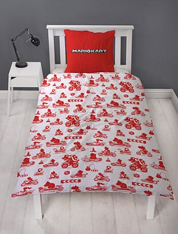 Parure de Lit Enfant Super Mario, Microfibre Oeko-Tex, Imprimée Réversible, Lit 1 place, MARIO KART