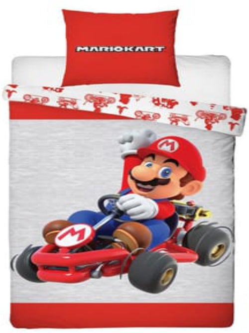 Parure de Lit Enfant Super Mario, Microfibre Oeko-Tex, Imprimée Réversible, Lit 1 place, MARIO KART - Kiabi