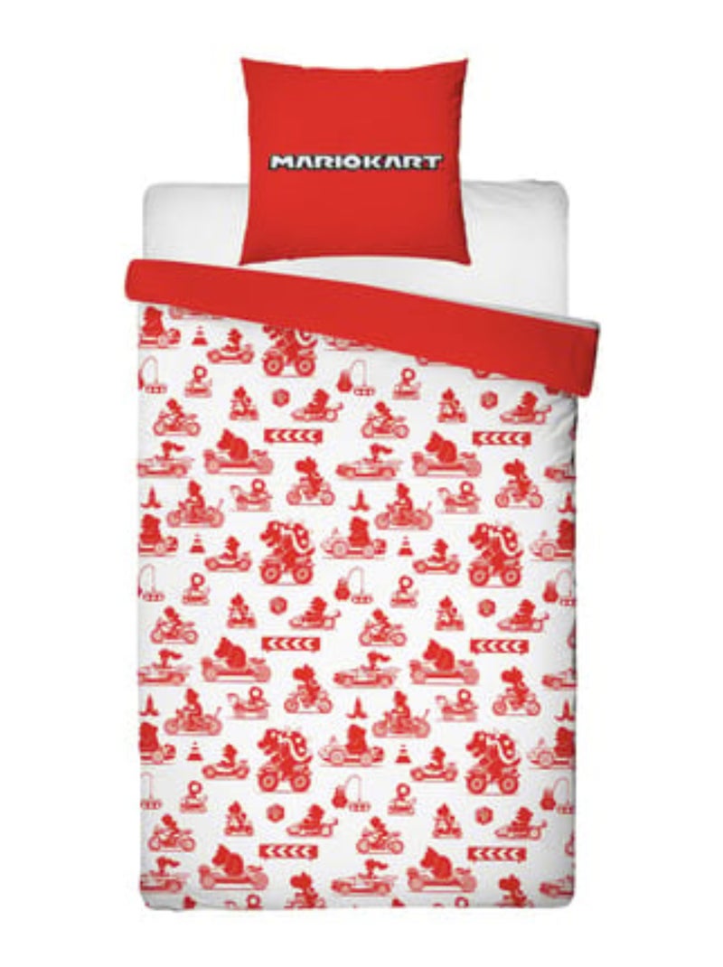 Parure de Lit Enfant Super Mario, Microfibre Oeko-Tex, Imprimée Réversible, Lit 1 place, MARIO KART Rouge - Kiabi