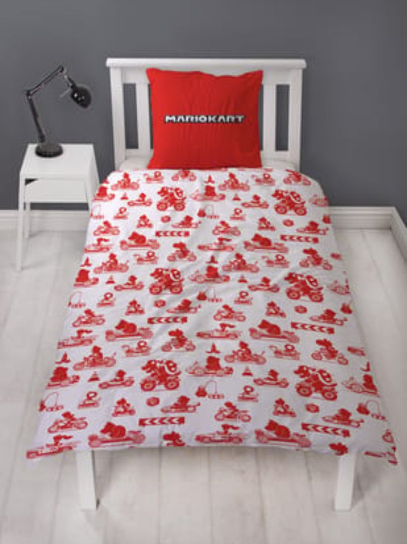 Parure de Lit Enfant Super Mario, Microfibre Oeko-Tex, Imprimée Réversible, Lit 1 place, MARIO KART Rouge - Kiabi