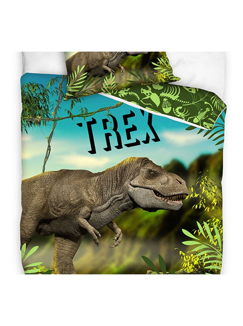 Parure de lit enfant T Rex 100% coton Vert - Kiabi