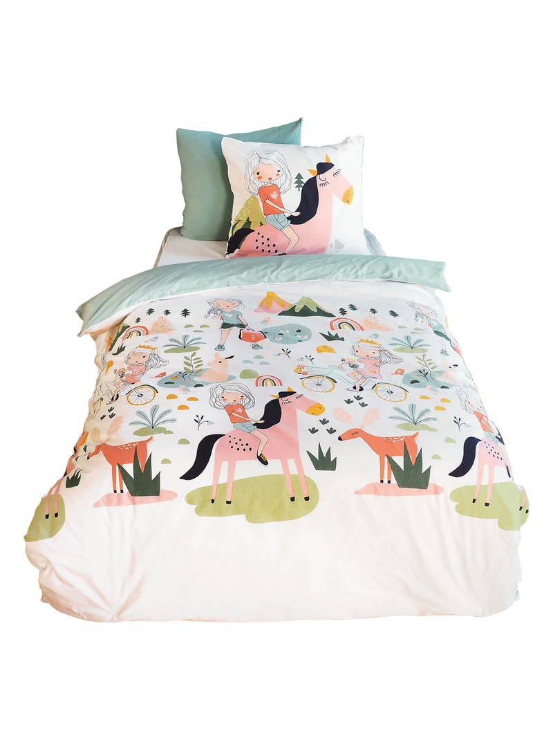 Parure de lit enfant TESS RANDO coton BCI MIG Taie 63x63 cm Vert - Kiabi