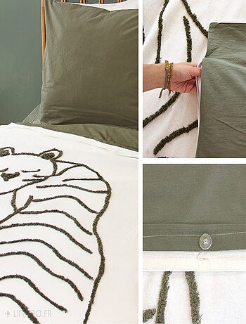 Parure de lit enfant TIGRE pur coton tufté