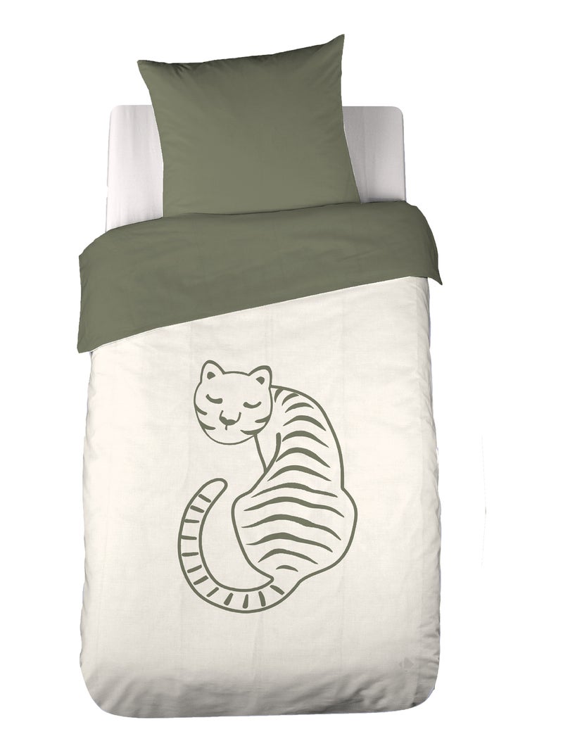 Parure de lit enfant TIGRE pur coton tufté Blanc Vert - Kiabi