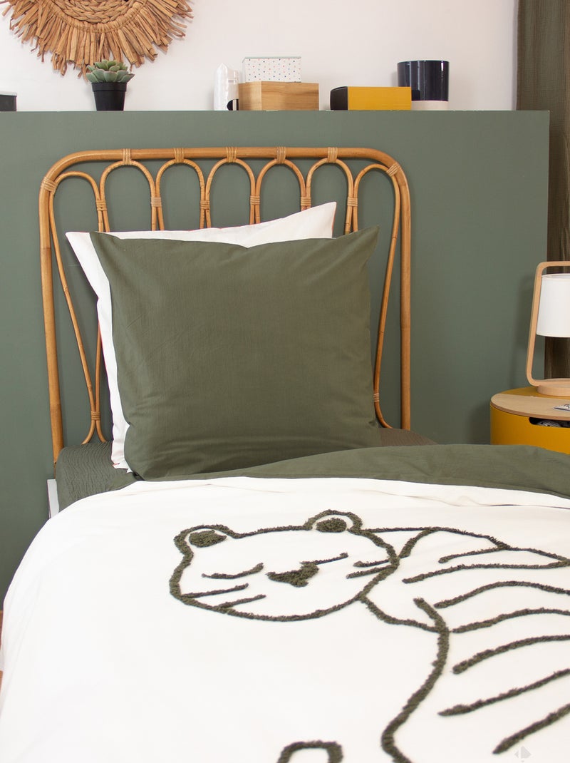Parure de lit enfant TIGRE pur coton tufté Blanc Vert - Kiabi