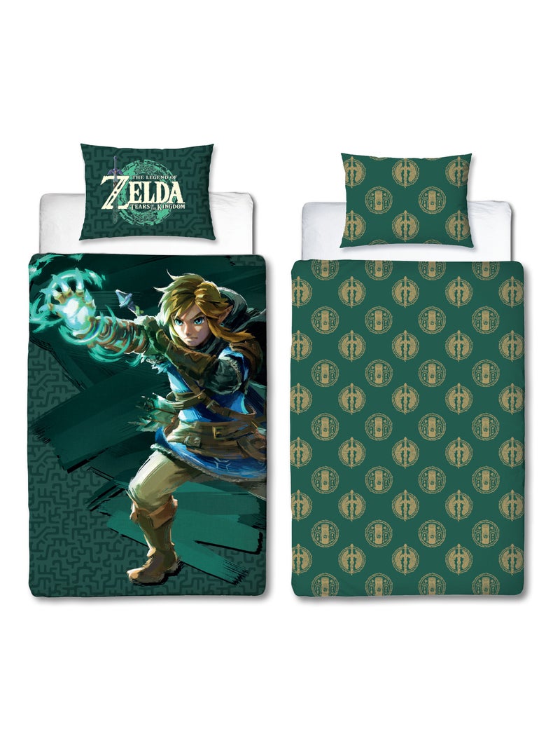 Parure de Lit Enfant Zelda, Microfibre Oeko-Tex, Imprimée Réversible, Lit 1 place, LEGENDE Vert - Kiabi