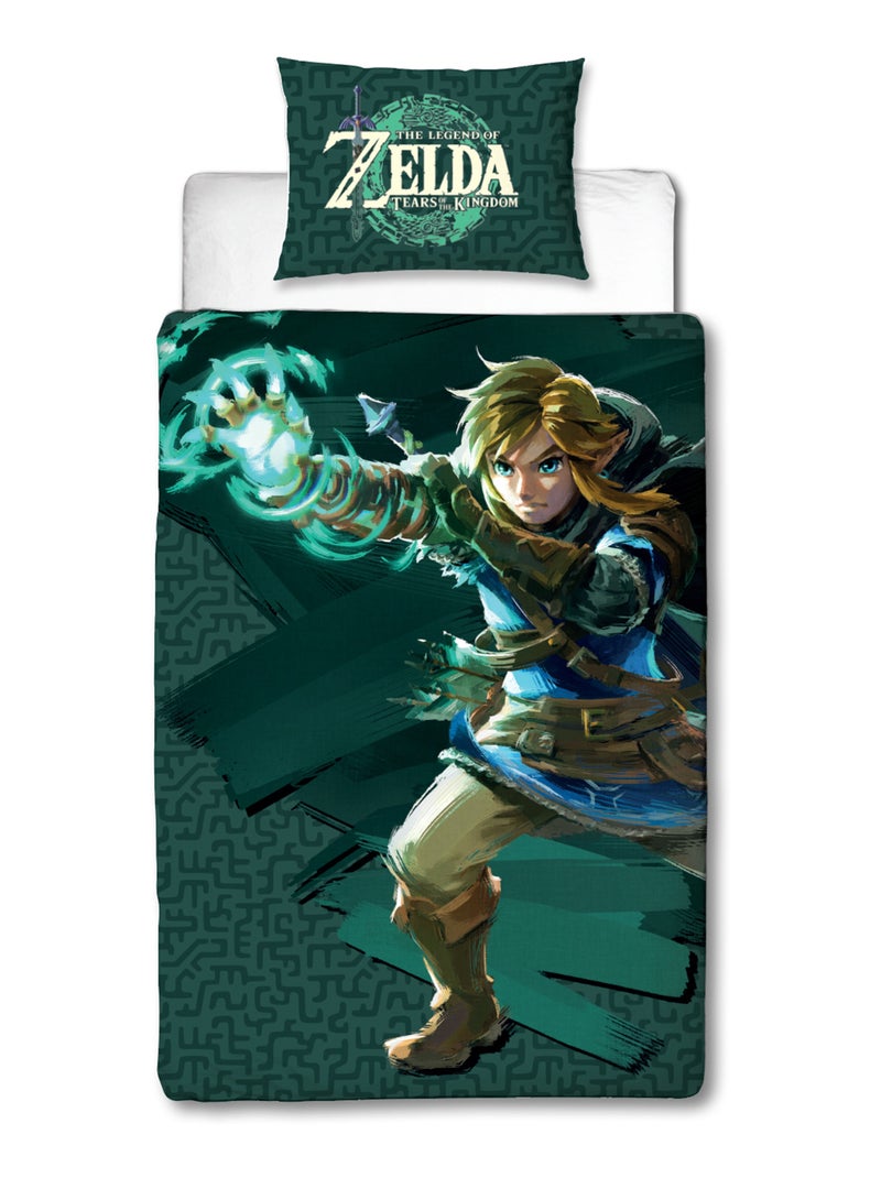 Parure de Lit Enfant Zelda, Microfibre Oeko-Tex, Imprimée Réversible, Lit 1 place, LEGENDE Vert - Kiabi