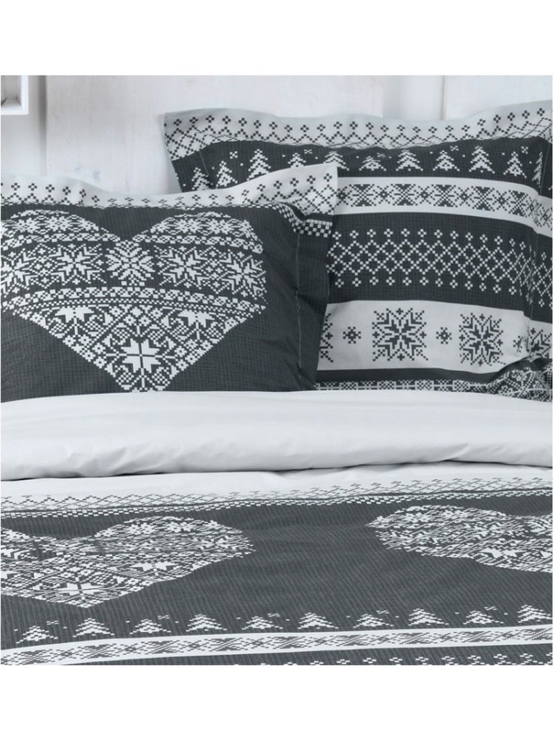 Parure de lit Esprit Chalet coeur Gris - Kiabi